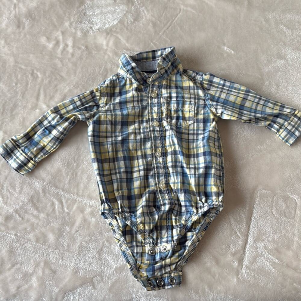Carter's Baby Boy 6M Shirt Long Sleeve Button Down Blue Plaid Open Chest Pocket